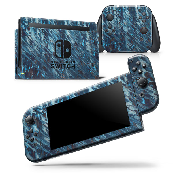 Abstract Wet Paint Blues v972 - Skin Wrap Decal for Nintendo Switch Lite Console & Dock - 3DS XL - 2DS - Pro - DSi - Wii - Joy-Con Gaming Controller