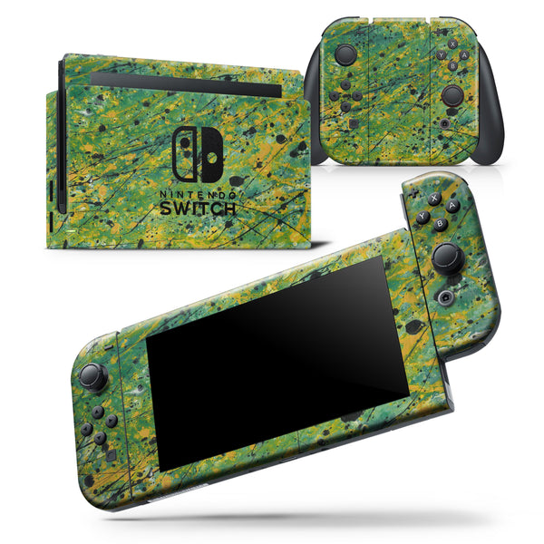 Abstract Wet Paint Green Lines - Skin Wrap Decal for Nintendo Switch Lite Console & Dock - 3DS XL - 2DS - Pro - DSi - Wii - Joy-Con Gaming Controller