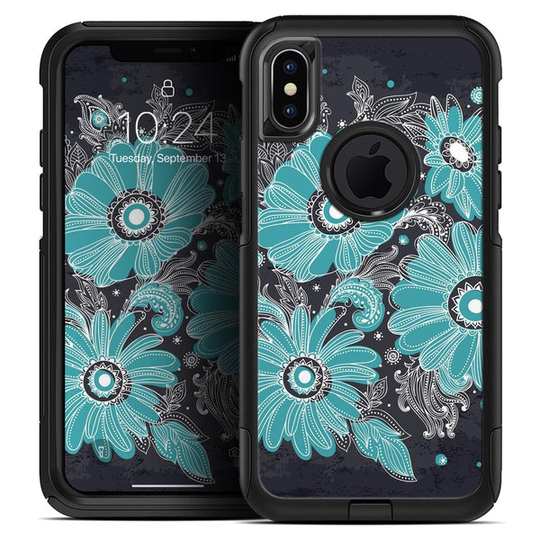 Bright Blue Accented Flower Illustration - Skin Kit for the iPhone OtterBox Cases