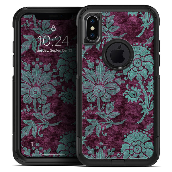 Burgundy and Turquoise Floral Velvet v3 - Skin Kit for the iPhone OtterBox Cases