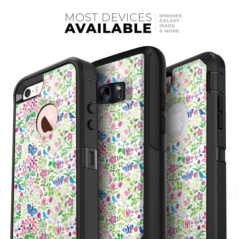 Butterflies and Flowers Watercolor Pattern V2 - Skin Kit for the iPhone OtterBox Cases