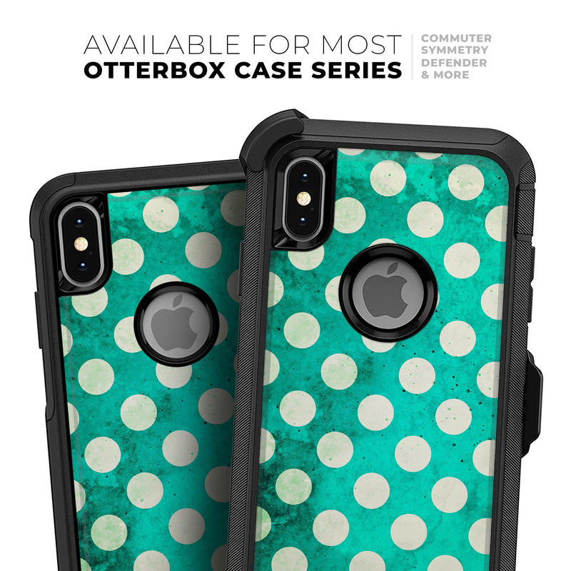 Dark Teal and White Polka Dots Pattern - Skin Kit for the iPhone OtterBox Cases