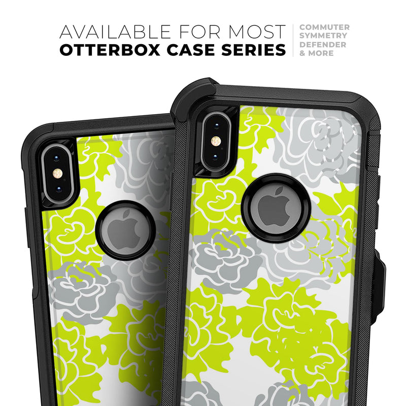 Gray and Lime Green Cartoon Roses - Skin Kit for the iPhone OtterBox Cases