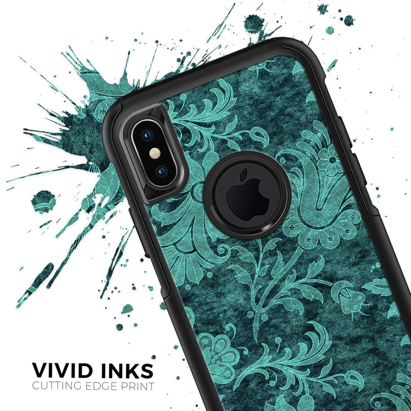 Green and Teal Floral Velvet v3 - Skin Kit for the iPhone OtterBox Cases