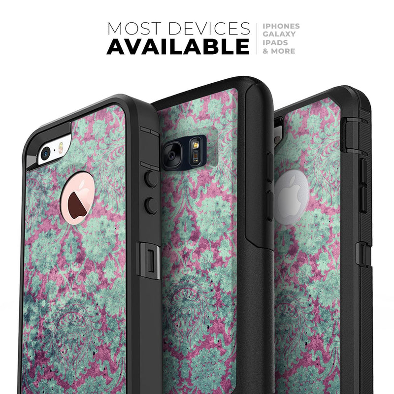 Grungy Teal and Pink Damask Pattern - Skin Kit for the iPhone OtterBox Cases