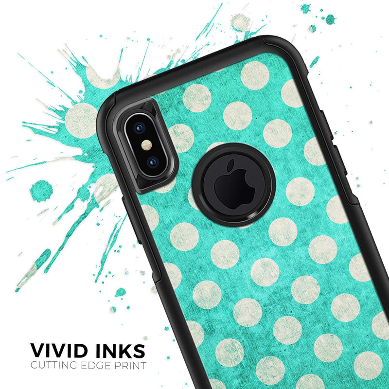 Grungy Teal and White Polka Dots - Skin Kit for the iPhone OtterBox Cases