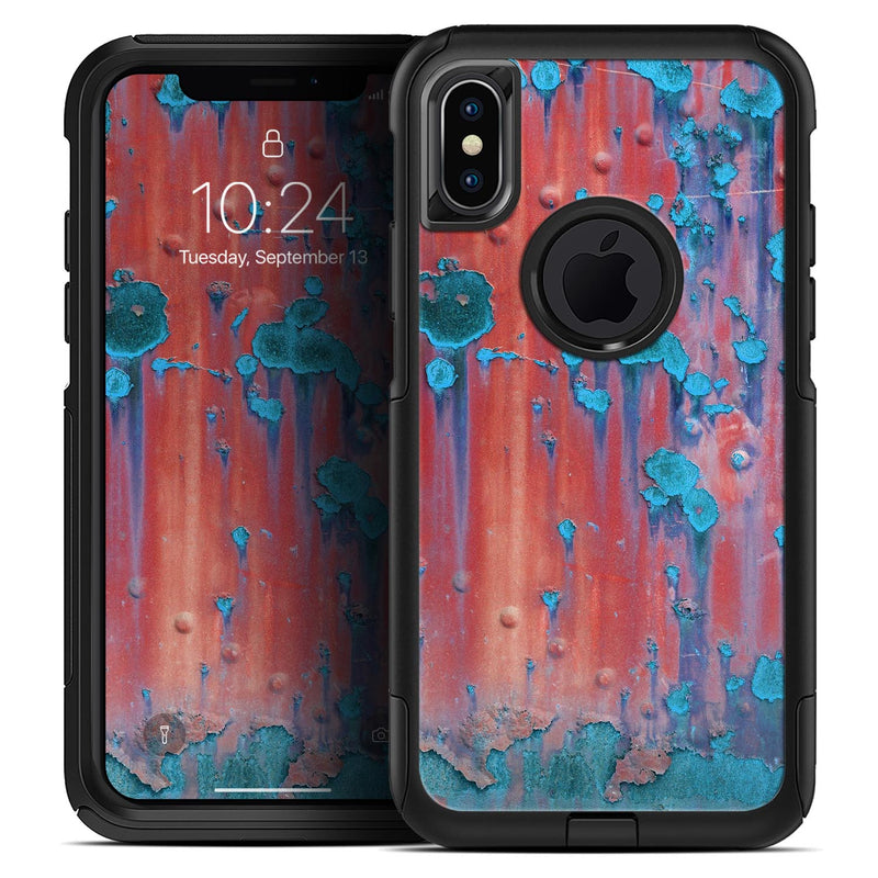 Hot Coral Metal with Turquoise Rust - Skin Kit for the iPhone OtterBox Cases