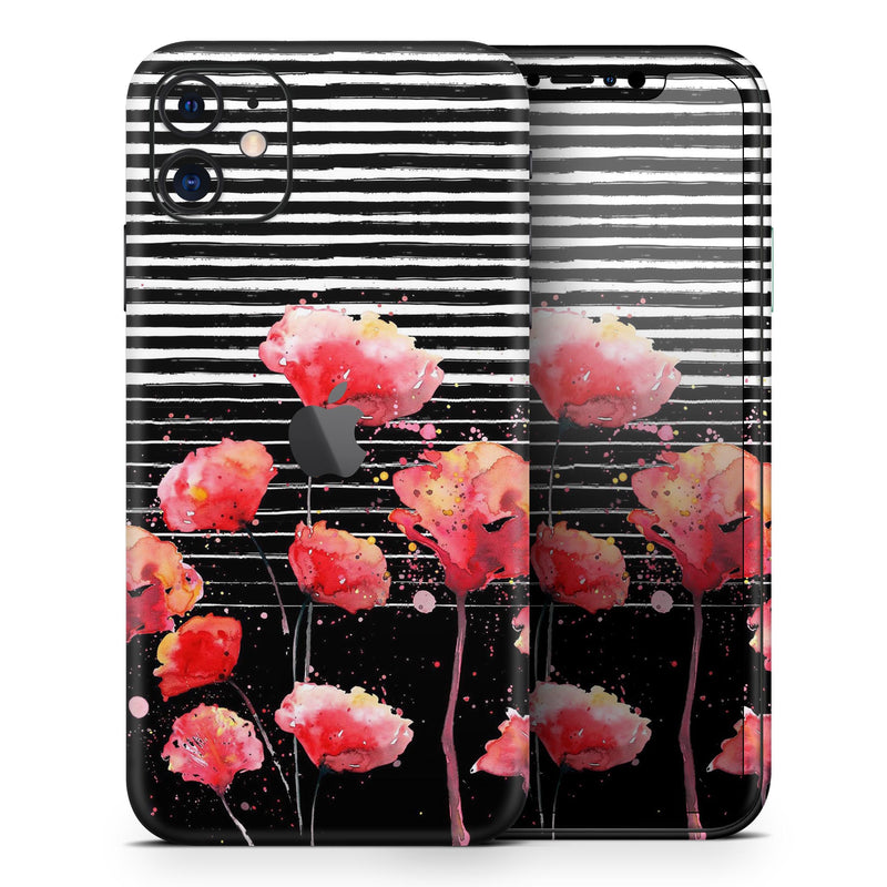 Karamfila Watercolo Poppies V7 - Skin-Kit compatible with the Apple iPhone 12, 12 Pro Max, 12 Mini, 11 Pro or 11 Pro Max (All iPhones Available)