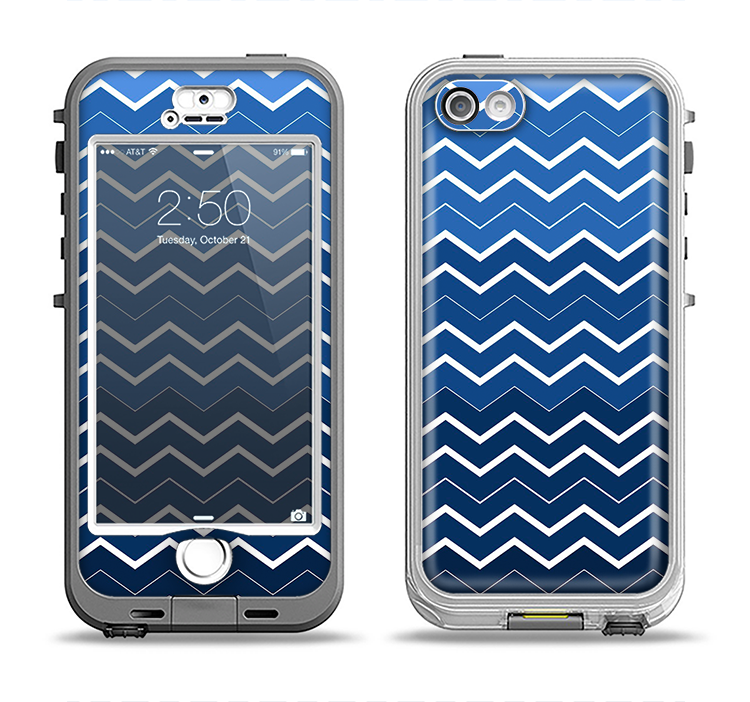 The Blue Gradient Layered Chevron Apple iPhone 5-5s LifeProof Nuud Case Skin Set