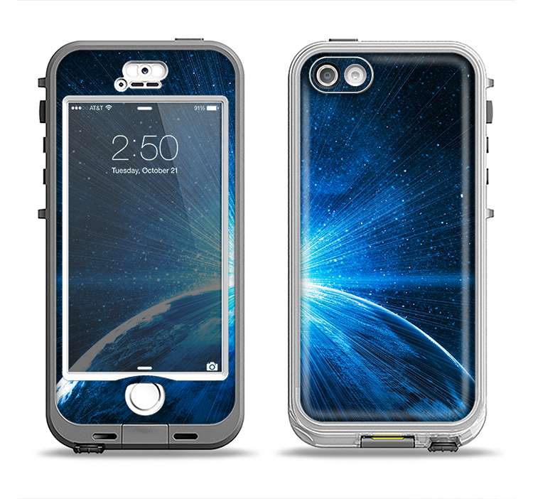 The Bright Blue Earth Light Flash Apple iPhone 5-5s LifeProof Nuud Case Skin Set