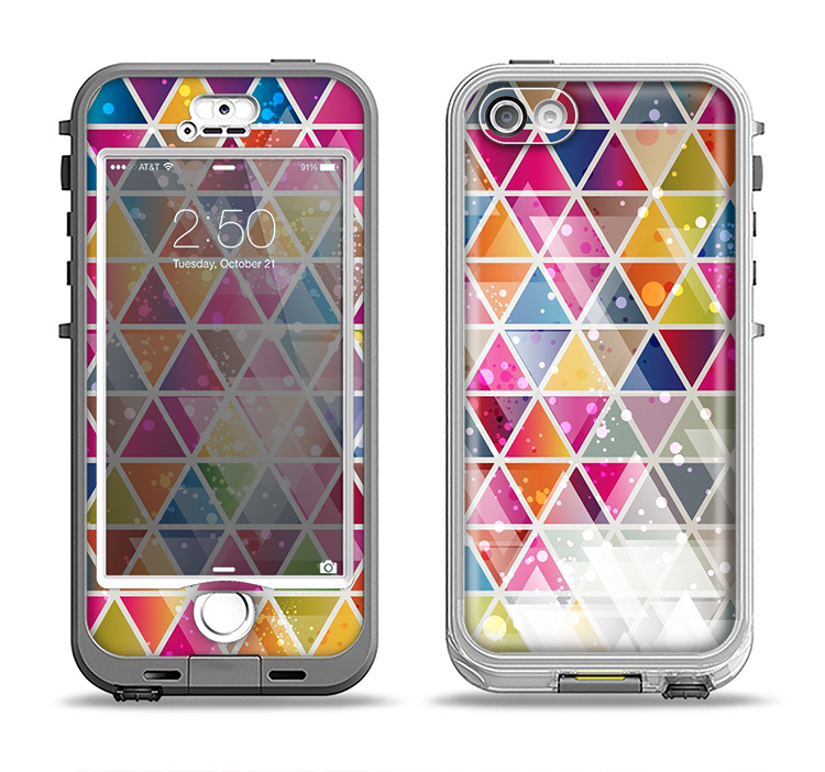 The Colorful Abstract Stacked Triangles Apple iPhone 5-5s LifeProof Nuud Case Skin Set