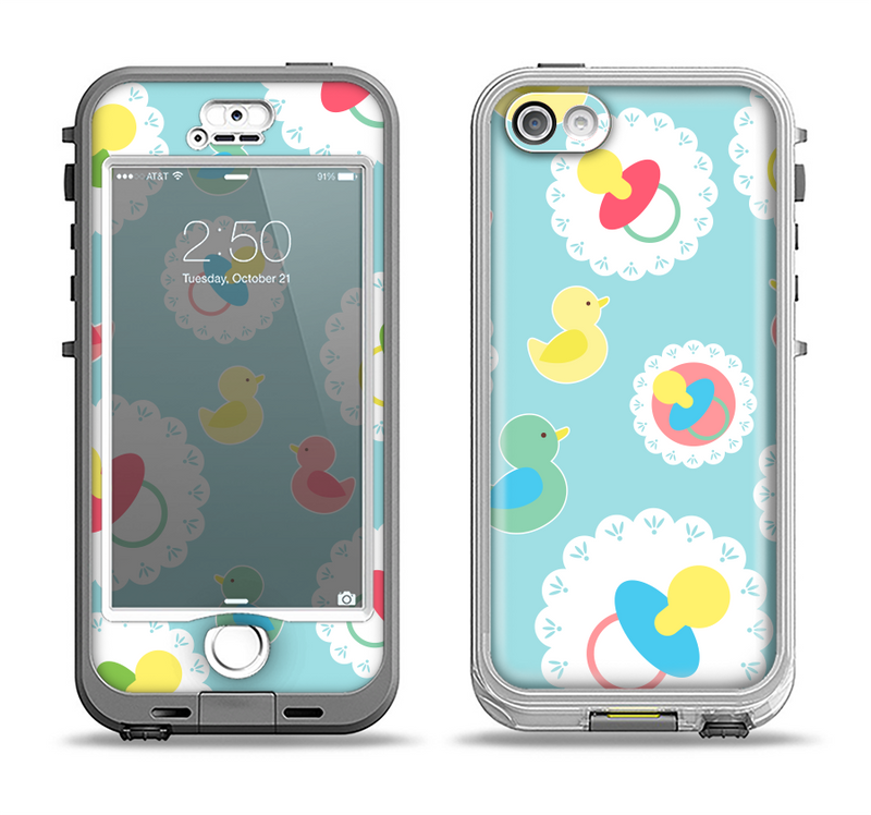 The Colorful Rubber Ducky and Blue Apple iPhone 5-5s LifeProof Nuud Case Skin Set