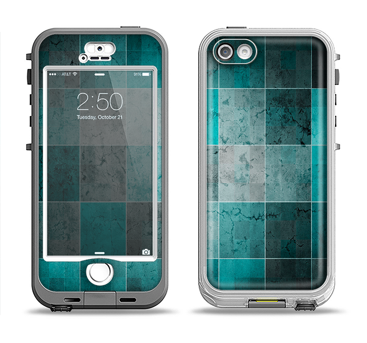 The Dark Teal Tiled Pattern V2 Apple iPhone 5-5s LifeProof Nuud Case Skin Set