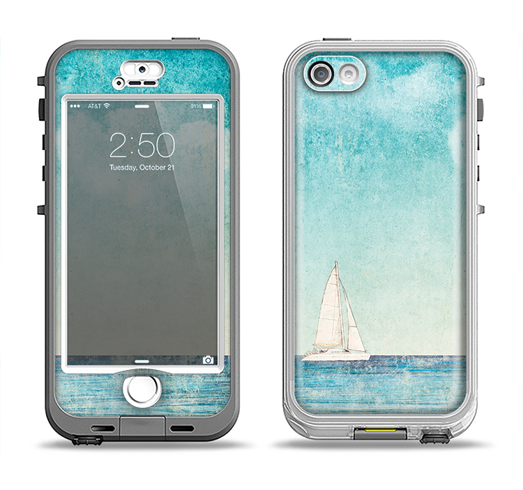 The Faded WaterColor Sail Boat Apple iPhone 5-5s LifeProof Nuud Case Skin Set