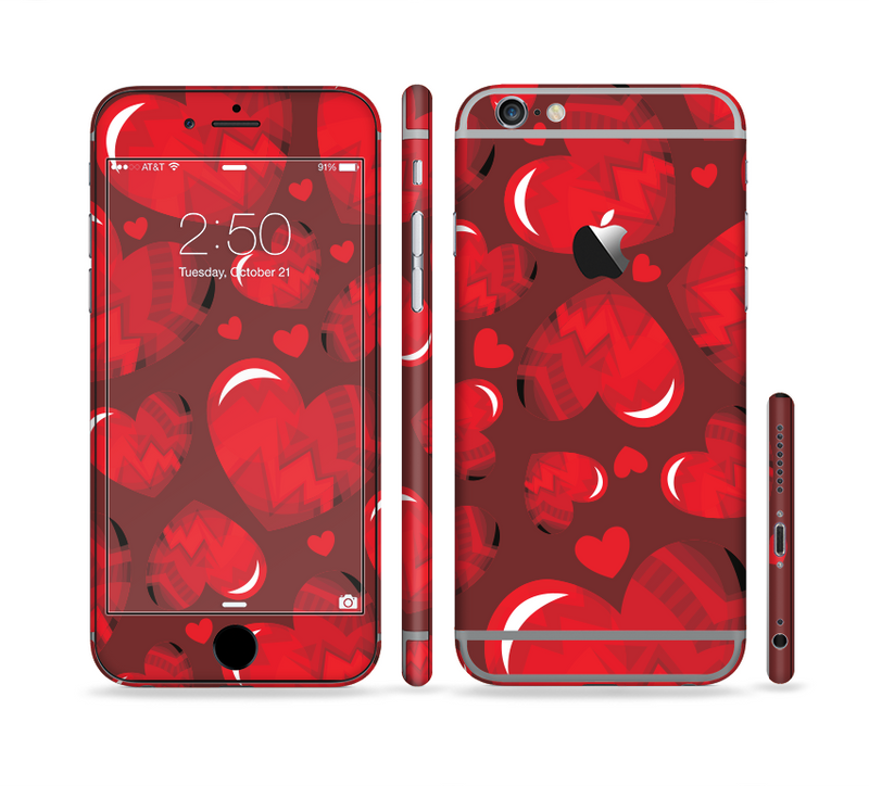 The Glossy Electric Hearts Sectioned Skin Series for the Apple iPhone 6/6s