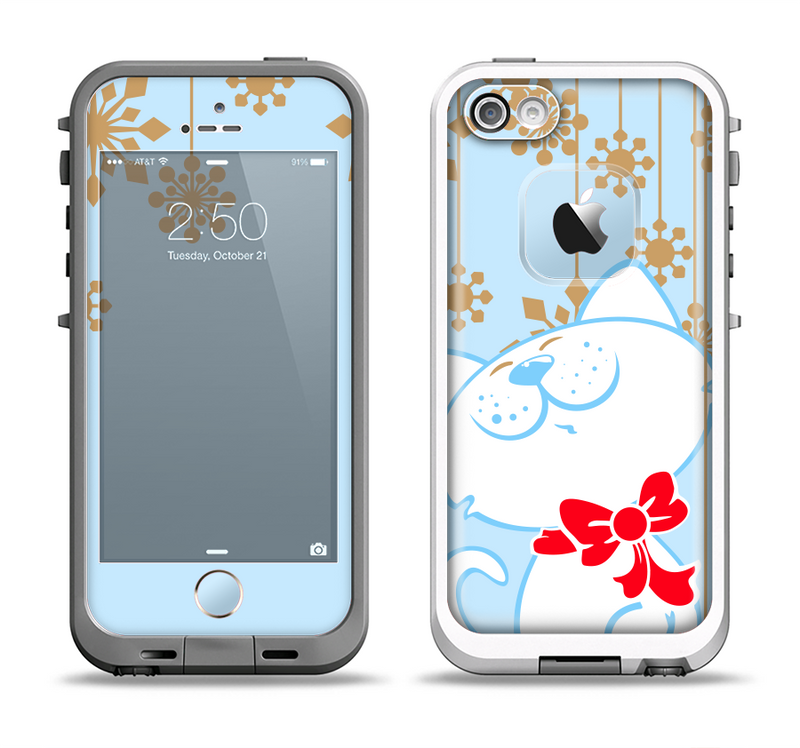 The Happy Winter Cartoon Cat Apple iPhone 5-5s LifeProof Fre Case Skin Set