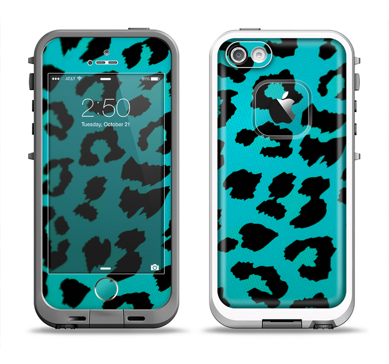 The Hot Teal Vector Leopard Print Apple iPhone 5-5s LifeProof Fre Case Skin Set