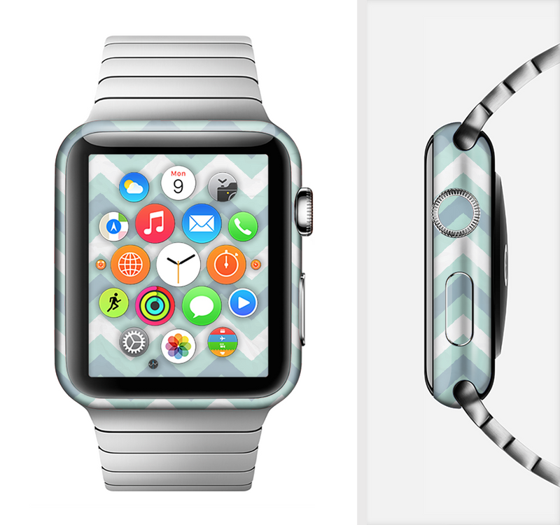 The LightTeal-Colored Chevron Pattern Full-Body Skin Set for the Apple Watch