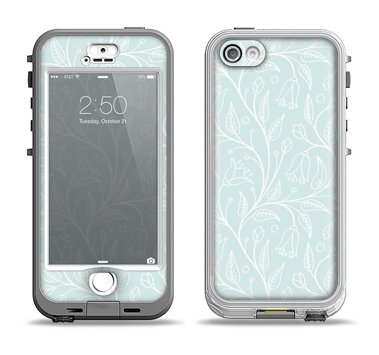 The Light Blue Floral Branches Apple iPhone 5-5s LifeProof Nuud Case Skin Set