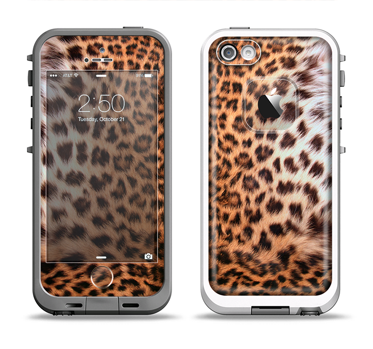 The Mirrored Leopard Hide Apple iPhone 5-5s LifeProof Fre Case Skin Set