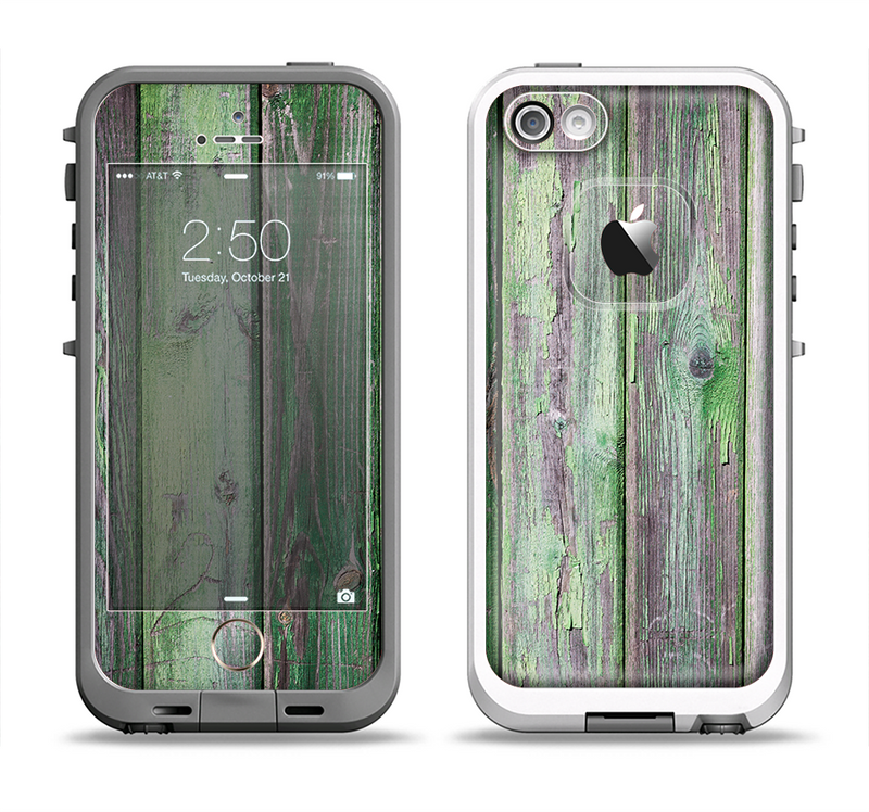 The Mossy Green Wooden Planks Apple iPhone 5-5s LifeProof Fre Case Skin Set