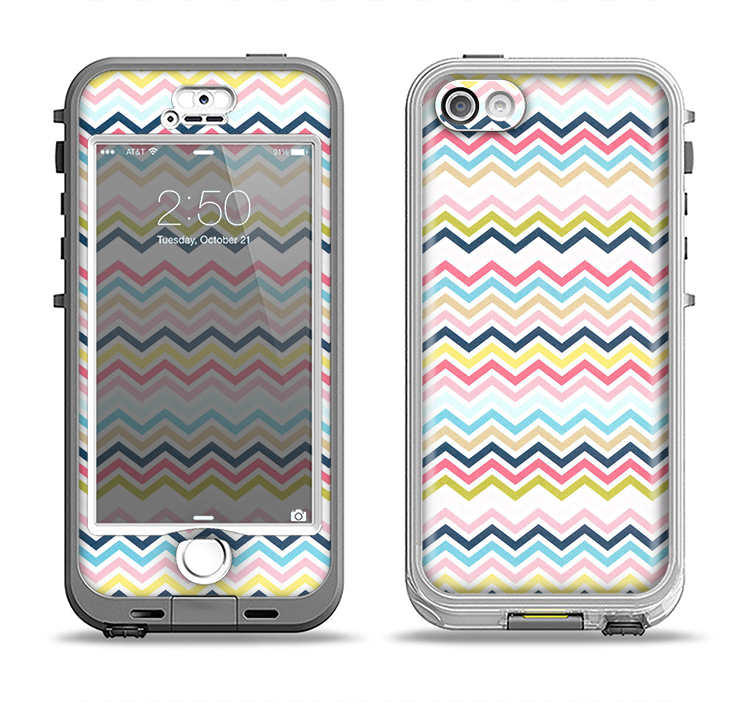 The Multi-Lined Chevron Color Pattern Apple iPhone 5-5s LifeProof Nuud Case Skin Set