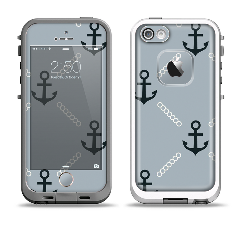 The Navy & Gray Vintage Solid Color Anchor Linked Apple iPhone 5-5s LifeProof Fre Case Skin Set