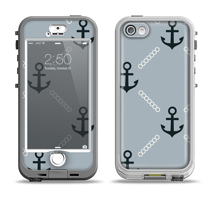 The Navy & Gray Vintage Solid Color Anchor Linked Apple iPhone 5-5s LifeProof Nuud Case Skin Set