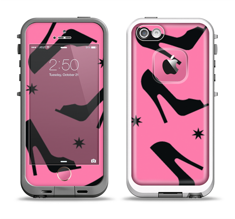 The Pink & Black High-Heel Pattern V12 Apple iPhone 5-5s LifeProof Fre Case Skin Set