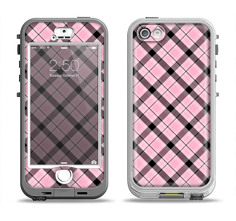 The Pink & Black Plaid Apple iPhone 5-5s LifeProof Nuud Case Skin Set