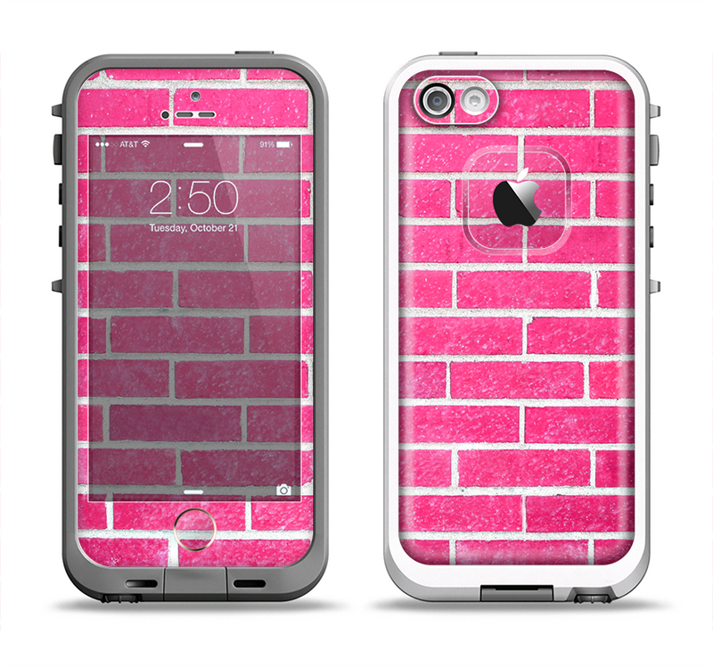 The Pink Brick Wall Apple iPhone 5-5s LifeProof Fre Case Skin Set