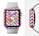 The Pink & White Sharp Glitter Print Chevron Full-Body Skin Set for the Apple Watch