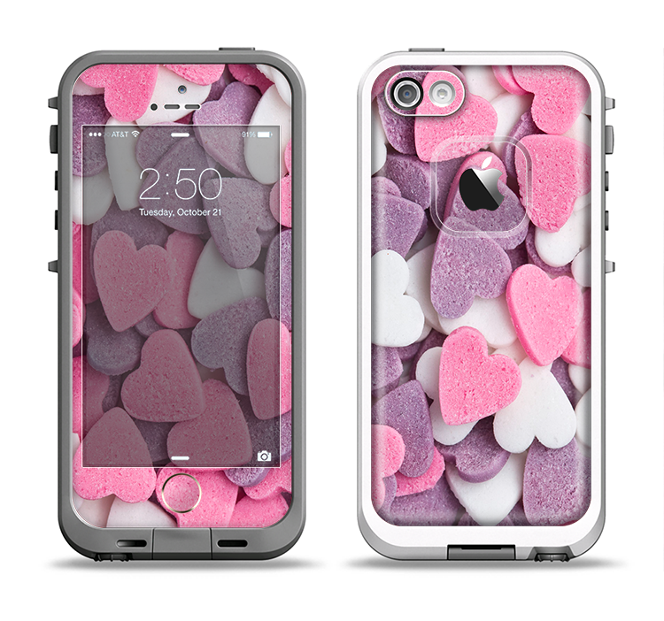 The Pink and Purple Candy Hearts Apple iPhone 5-5s LifeProof Fre Case Skin Set
