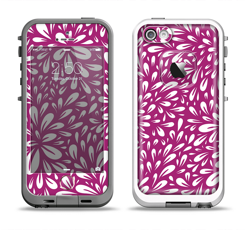 The Purple & White Floral Sprout Apple iPhone 5-5s LifeProof Fre Case Skin Set