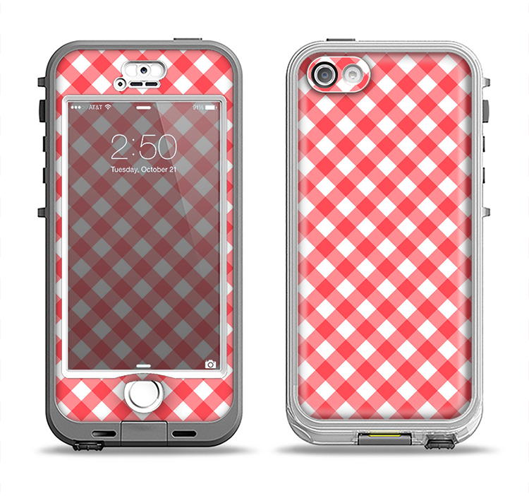 The Red & White Plaid Apple iPhone 5-5s LifeProof Nuud Case Skin Set