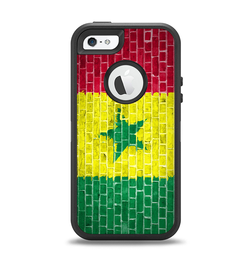 The Starred Green, Red and Yellow Brick Wall Apple iPhone 5-5s Otterbox Defender Case Skin Set