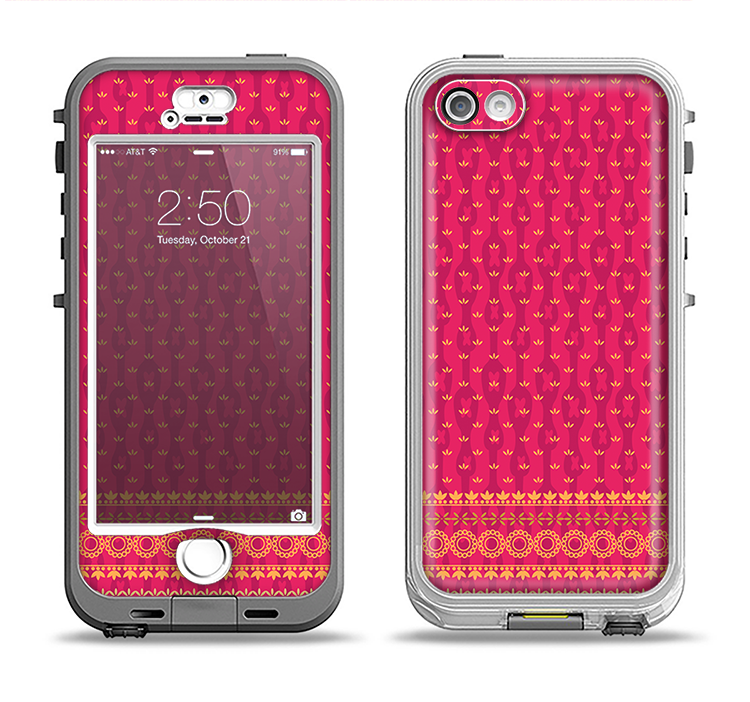 The Tall Pink & Orange Vintage Pattern Apple iPhone 5-5s LifeProof Nuud Case Skin Set