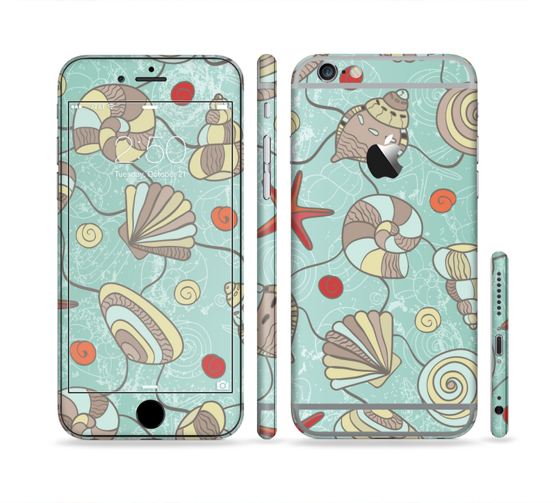 The Teal Vintage Seashell Pattern Sectioned Skin Series for the Apple iPhone 6/6s
