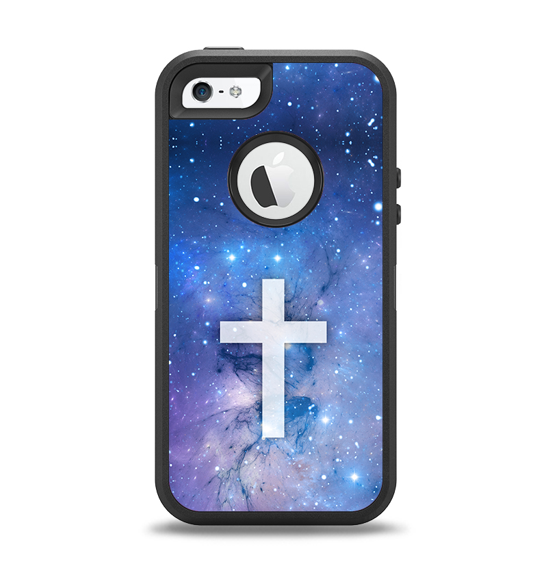The Vector White Cross v2 over Space Nebula Apple iPhone 5-5s Otterbox Defender Case Skin Set