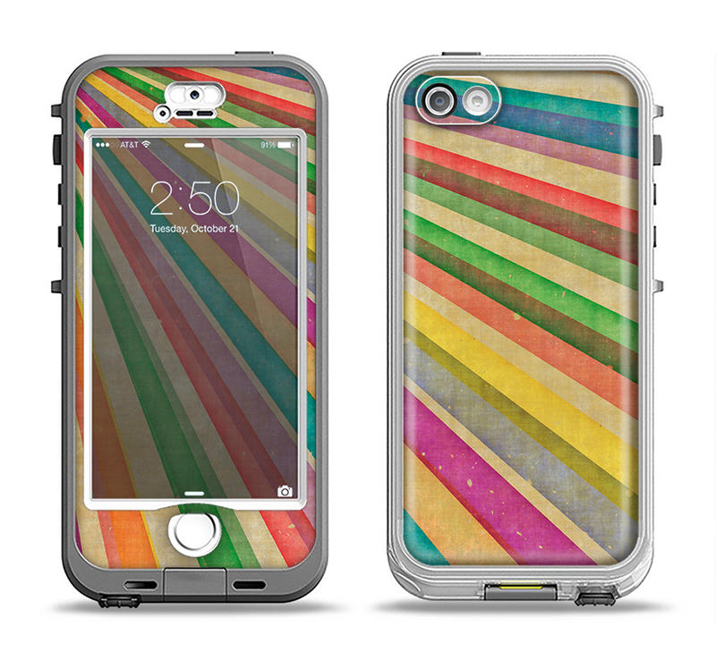 The Vintage Downward Ray of Colors Apple iPhone 5-5s LifeProof Nuud Case Skin Set