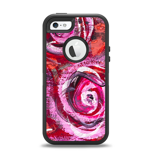 The Watercolor Bright Pink Floral Apple iPhone 5-5s Otterbox Defender Case Skin Set